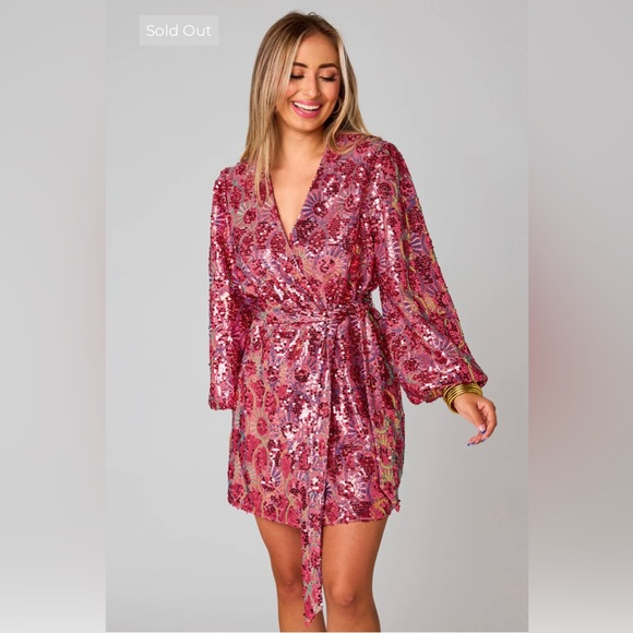 NEW with tags! Buddy Love Adeline Sequin Wrap Dress in Wild Strawberry. Size XS - Picture 2 of 5